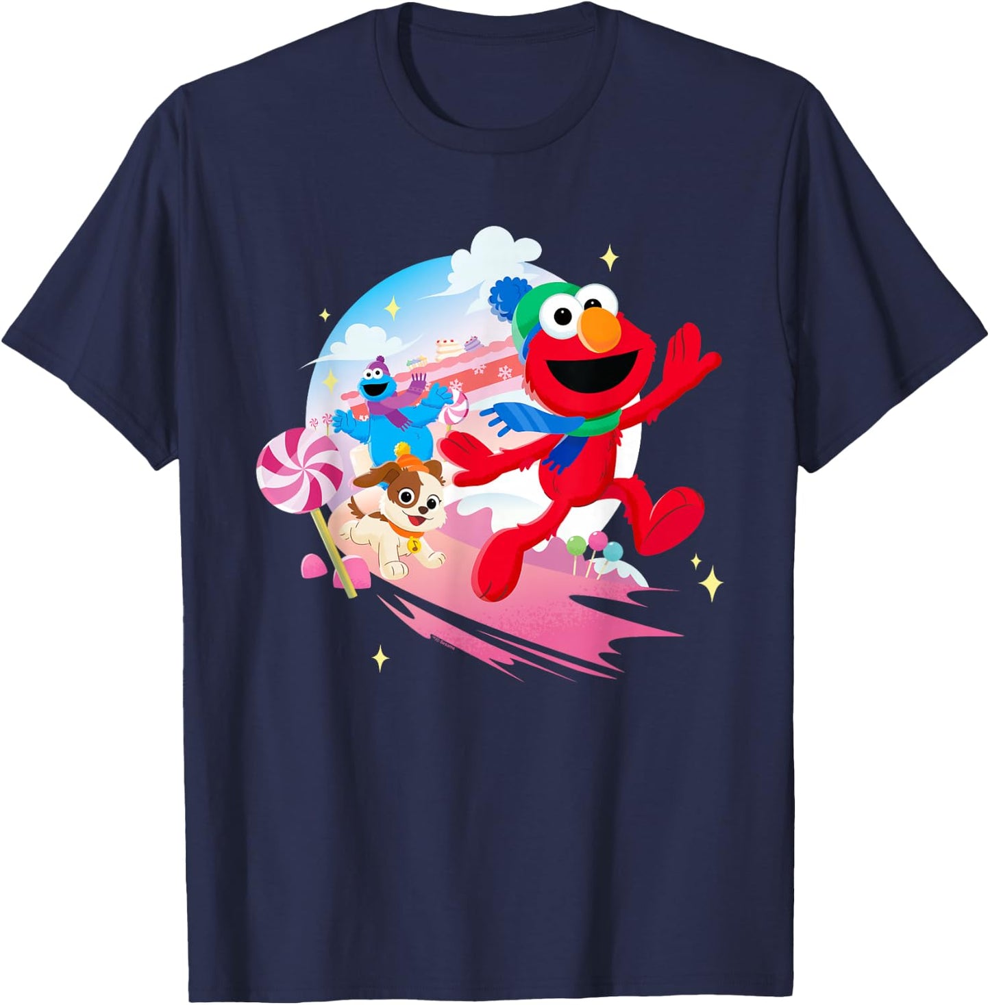 Sesame Street Holiday Cheer With Elmo, Tango, Cookie Monster T-Shirt - T-Shirt | Navy