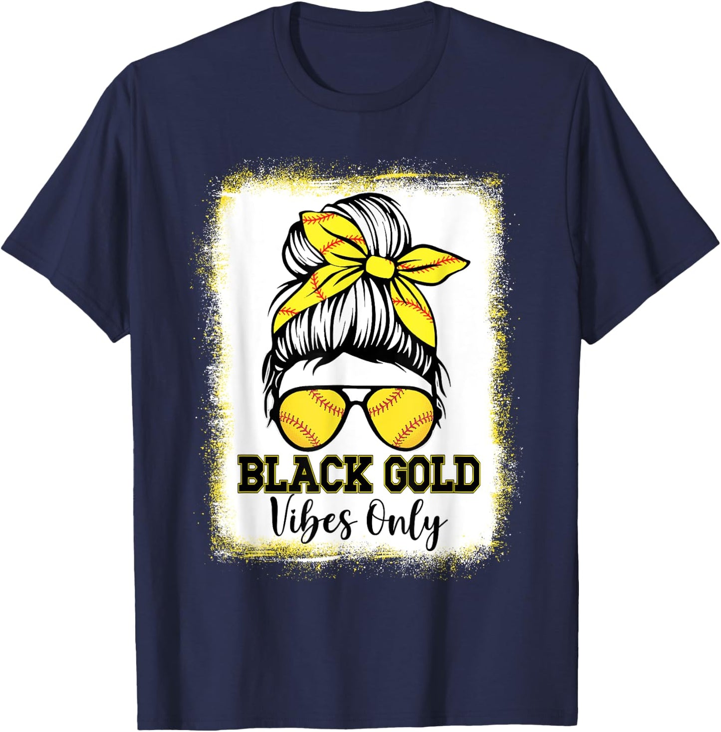 Black Gold Vibes Only Softball Shirt Women Leopard Baseball T-Shirt - T-Shirt | Navy