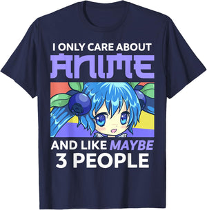 I Only Care About Anime and Like Maybe 3 People Chibi Anime T-Shirt - T-Shirt | Navy
