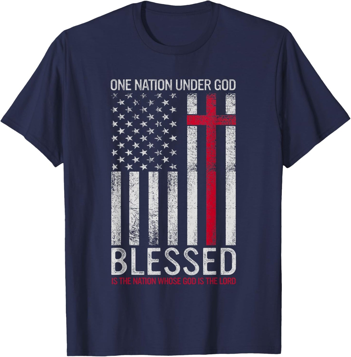 One Nation Under God Jesus Blessed American Flag 4th of July T-Shirt - T-Shirt | Navy