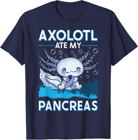 Type One Diabetes Axolotl Ate My Pancreas T1D Diabetic T-Shirt - T-Shirt | Navy