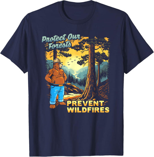 Smokey Bear Sunset Overlook - Protect Our Forests Retro Art T-Shirt - T-Shirt | Navy