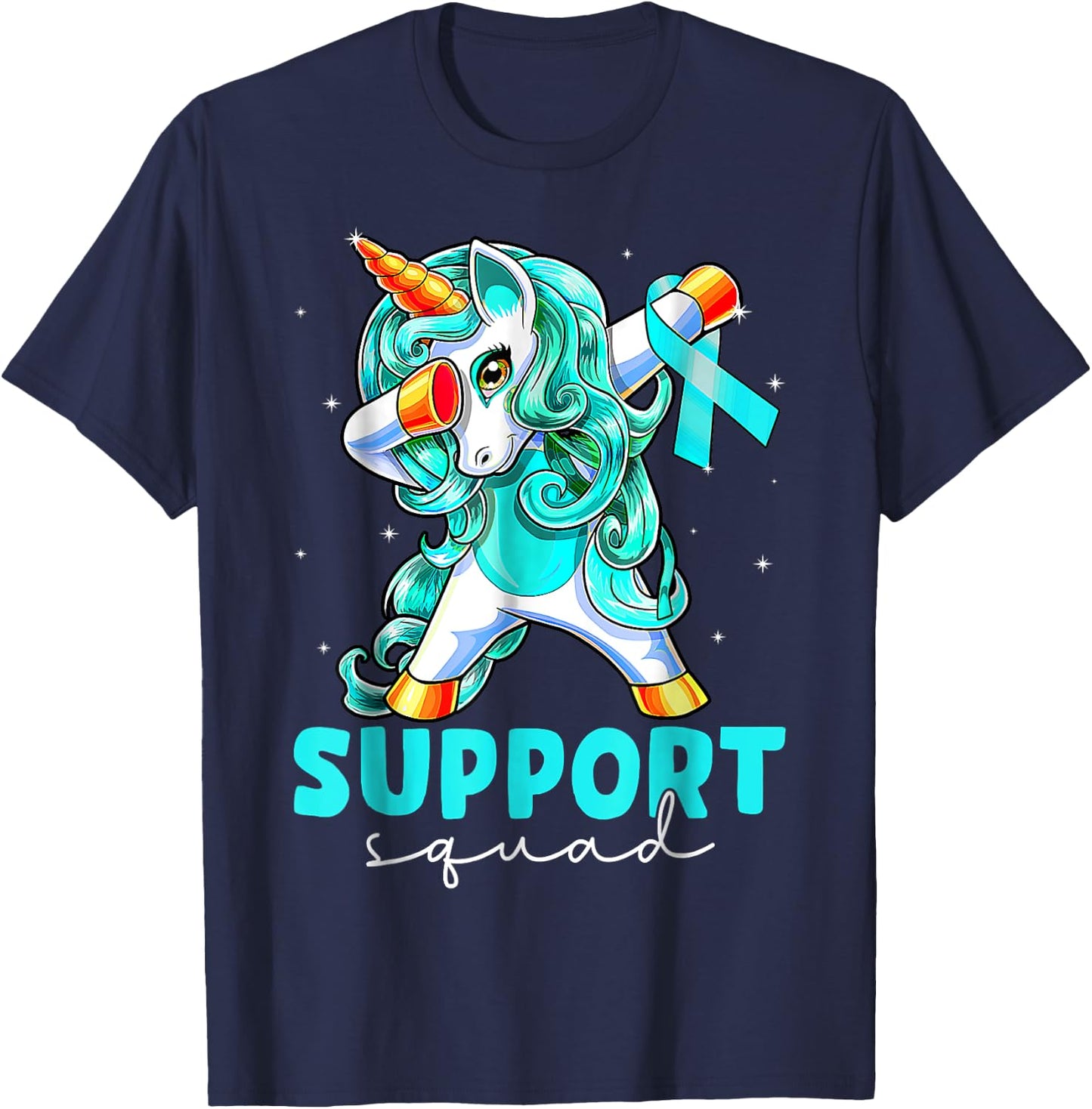 Support Squad Sexual Assault Awareness Teal Unicorn T-Shirt - T-Shirt | Navy