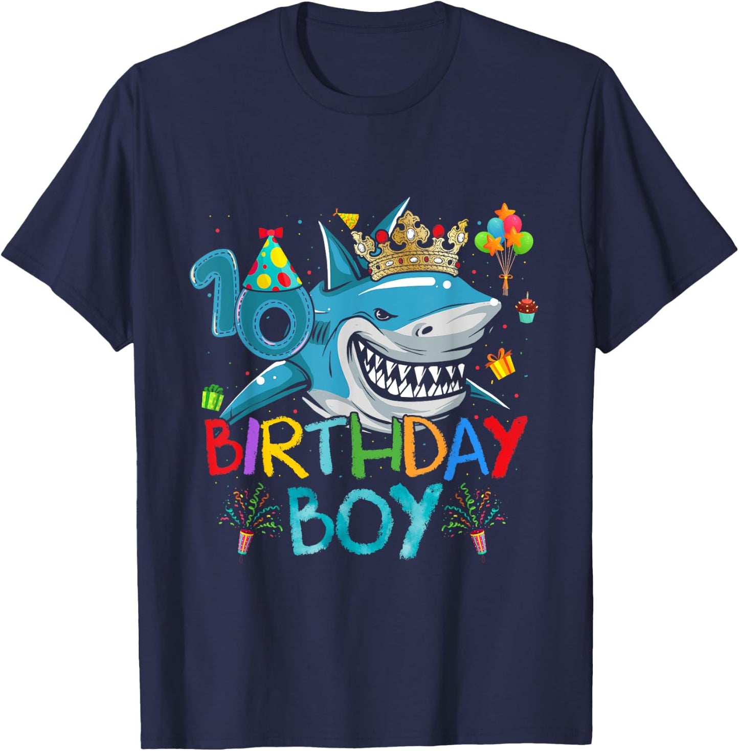 10th Birthday Shark Ocean Theme Party 10 Years Old For Boy T-Shirt - T-Shirt | Navy