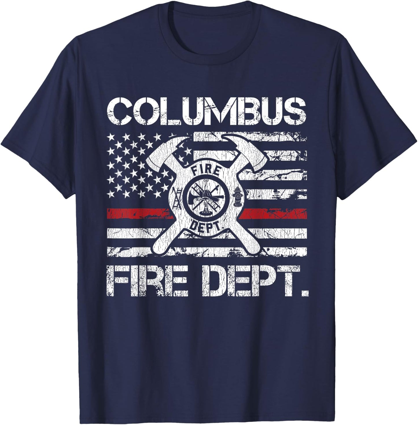 Columbus Ohio Fire Department Thin Red Line Logo T-Shirt - T-Shirt | Navy