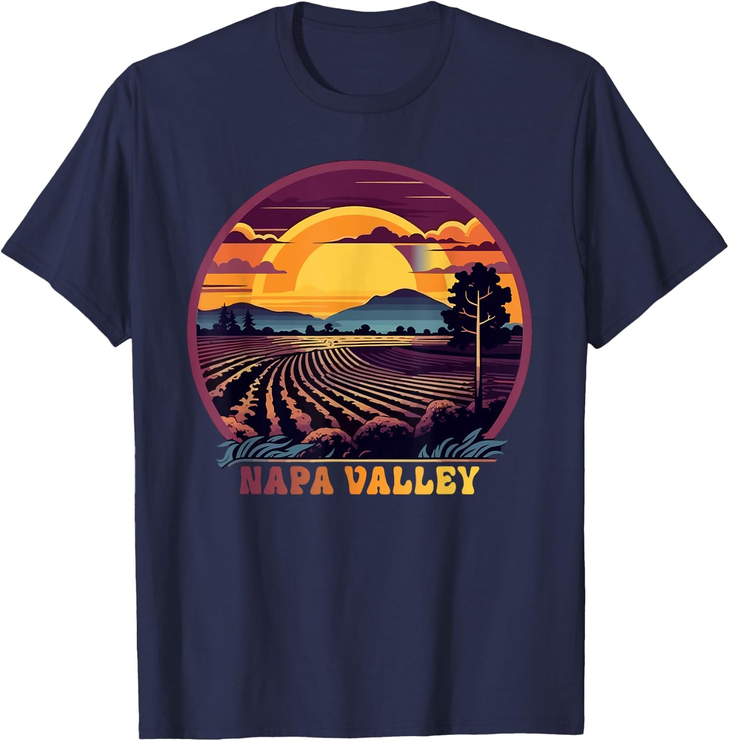 Napa Valley Vineyard Winery Vintage Retro Sunset Souvenir T-Shirt - T-Shirt | Navy