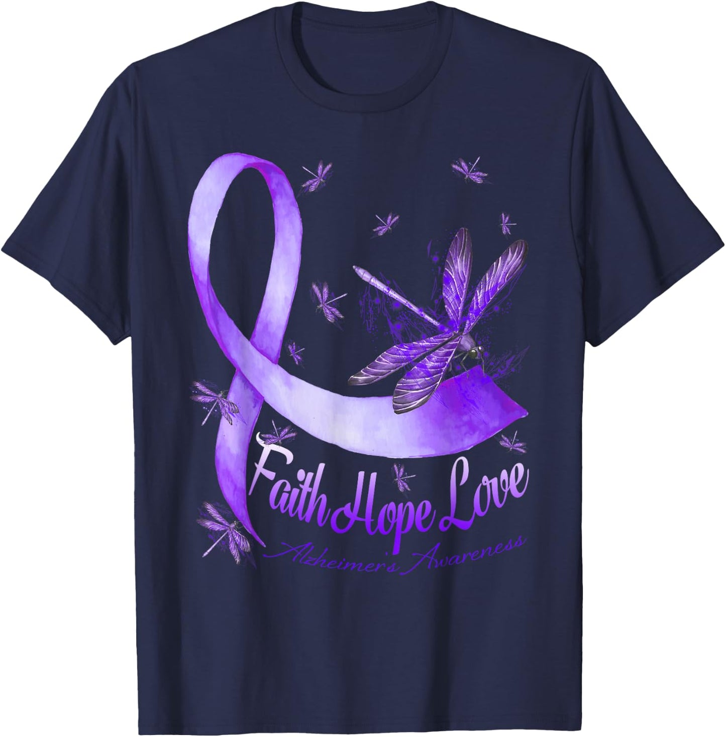 Faith Hope Love Alzheimer's Awareness Dragonfly T-Shirt - T-Shirt | Navy