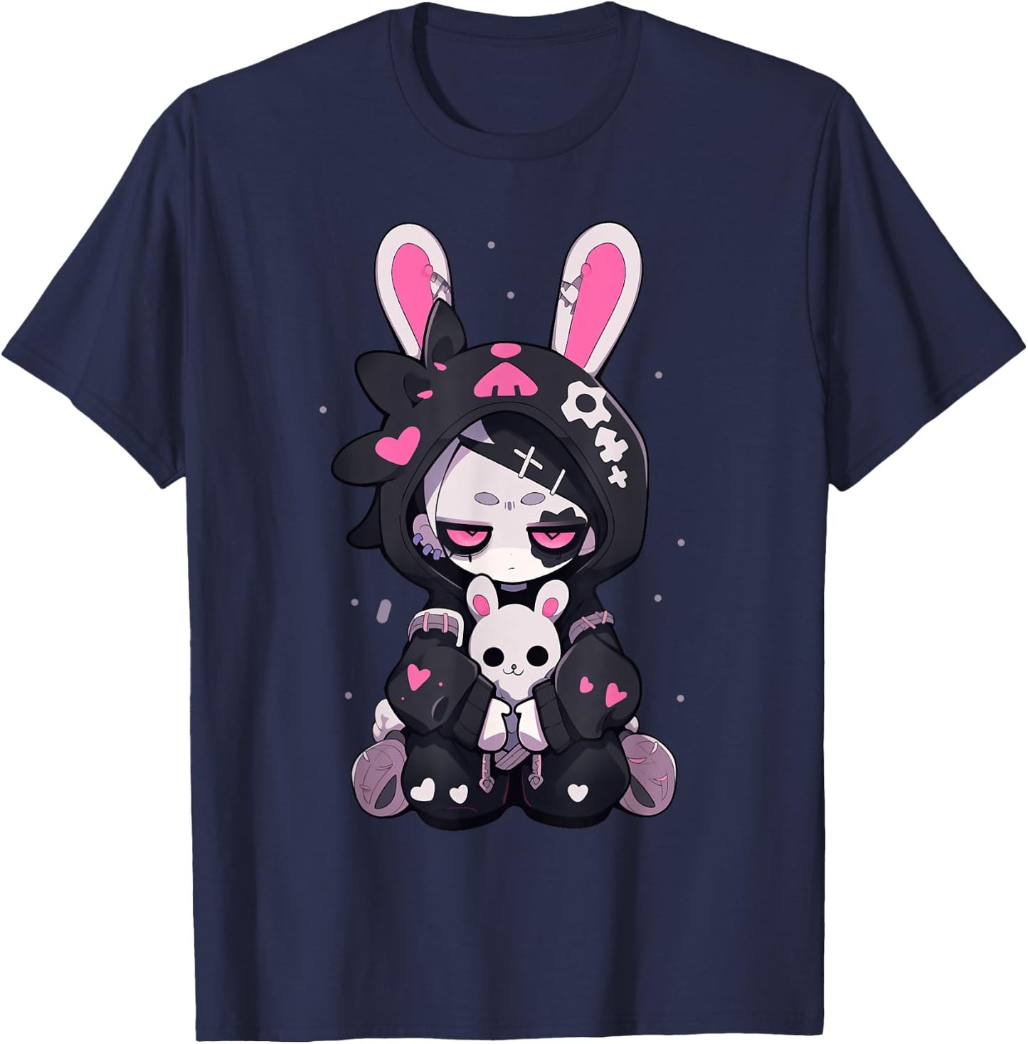 Goth Bunny Anime Girl Cute E-Girl Gothic Outfit Grunge T-Shirt - T-Shirt | Navy