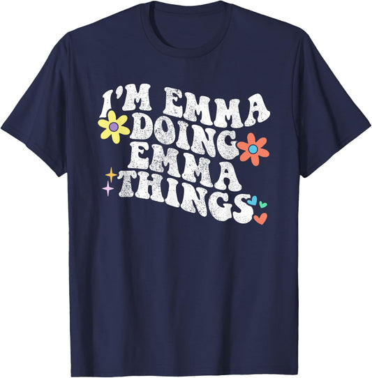Retro Groovy Im EMMA Doing EMMA Things Funny Mother's Day T-Shirt - T-Shirt | Navy
