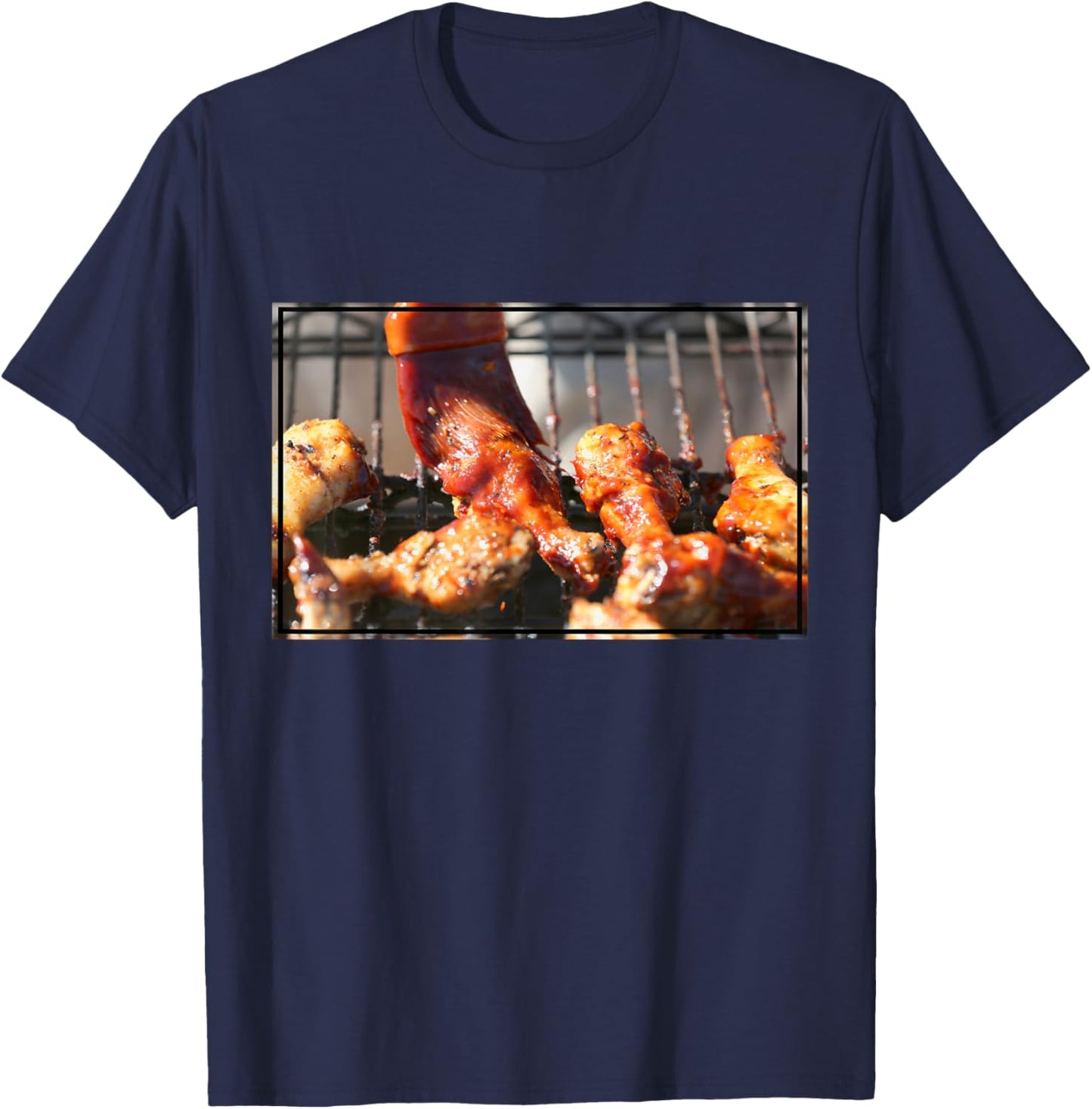 BBQ Chicken Wings on the Grill Photograph T-Shirt - T-Shirt | Navy