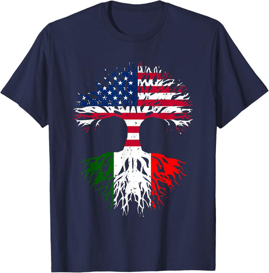 Italian Roots American Grown Tree USA Flag Funny Italy Flag T-Shirt - T-Shirt | Navy