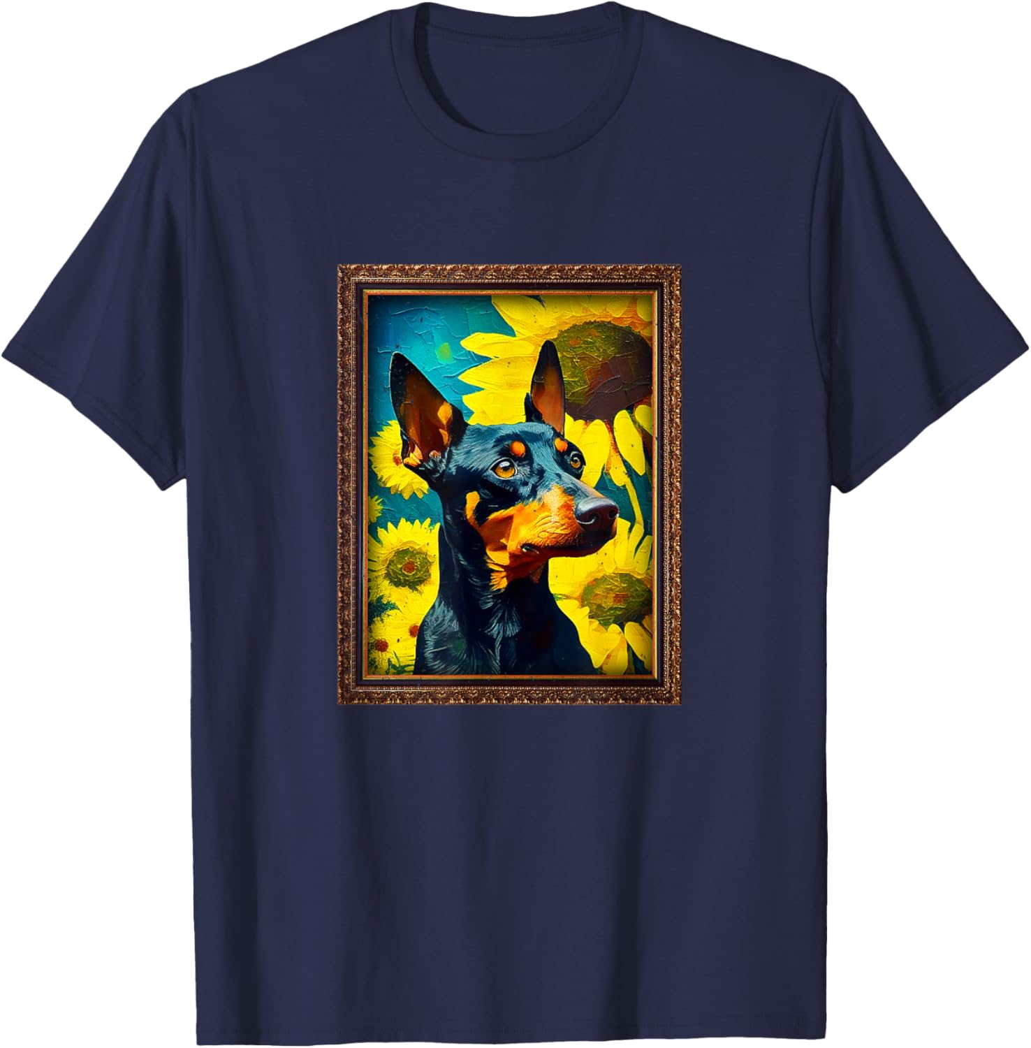 Manchester Terrier Painting Sunflower Flower Mom Women Flora T-Shirt - T-Shirt | Navy