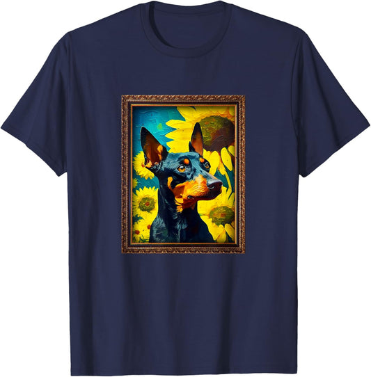 Manchester Terrier Painting Sunflower Flower Mom Women Flora T-Shirt - T-Shirt | Navy