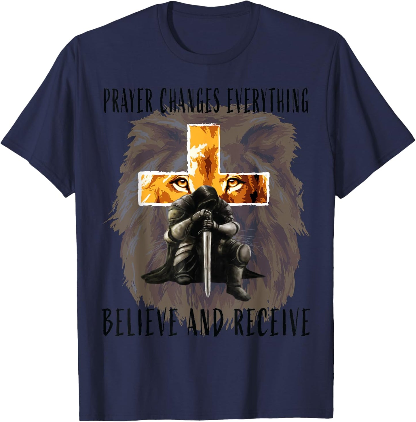Christian T Shirts Men Prayer Warrior Religious Quotes Faith T-Shirt - T-Shirt | Navy