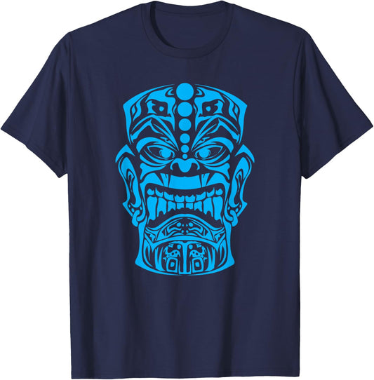 Polynesian Tiki Maori Hawaiian Tribal T-Shirt - T-Shirt | Navy