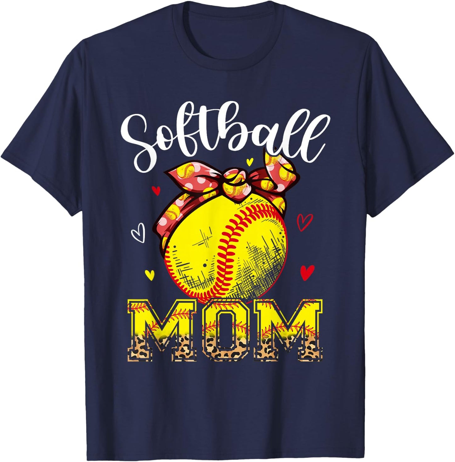 Softball Mom Headband Leopard Softball Ball Mothers Day Mama T-Shirt - T-Shirt | Navy