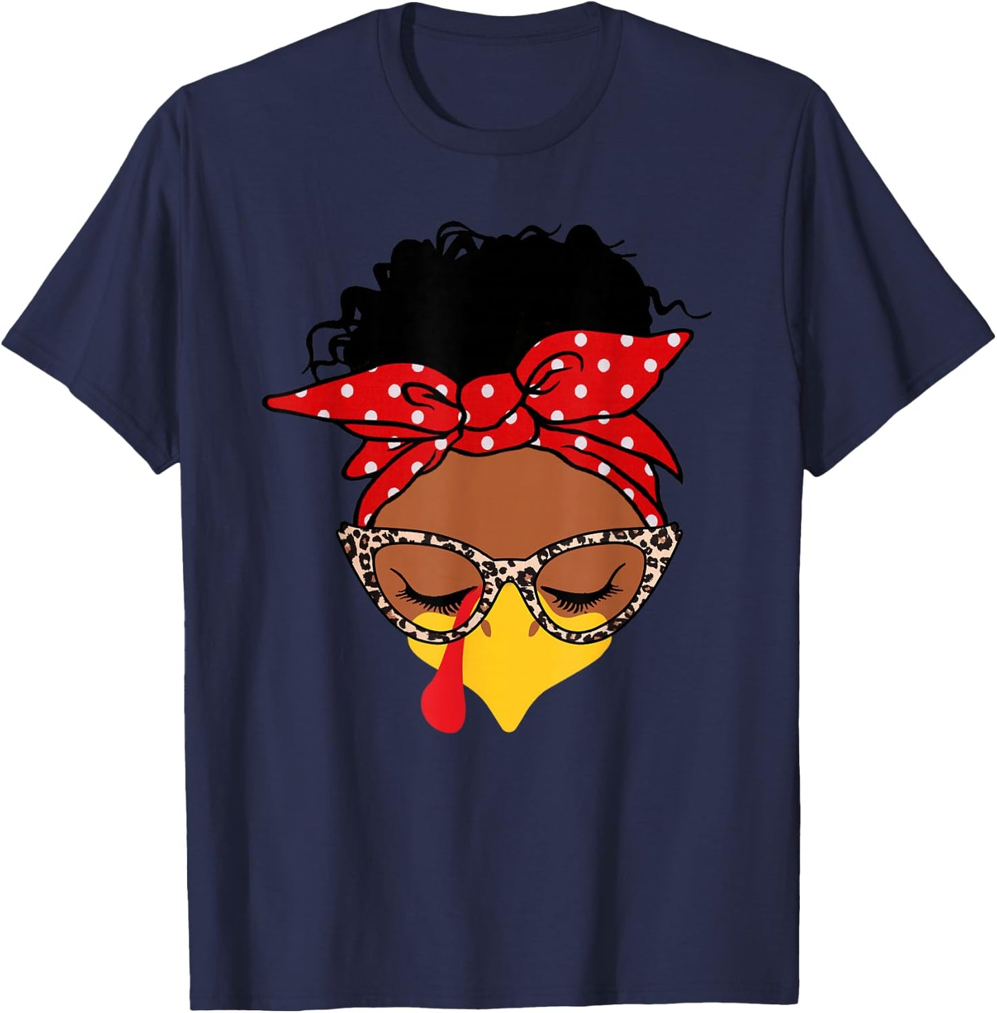 melanin messy bun Face Turkey funny Thanksgiving T-Shirt - T-Shirt | Navy