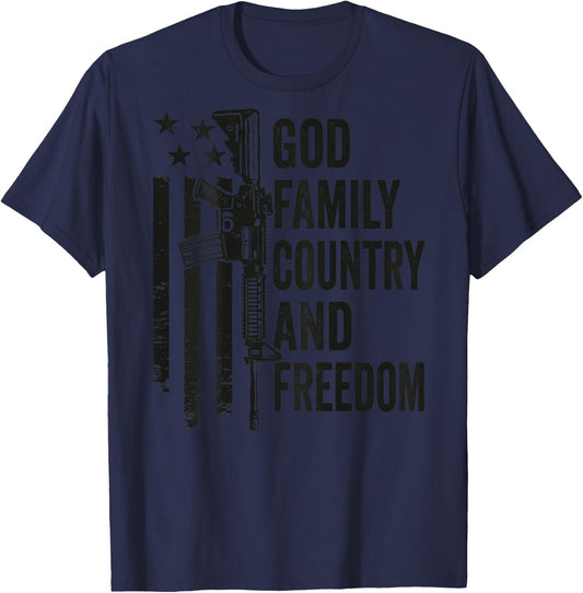 God Family Country Freedom - Pro Guns 2nd Amendment (BACK) T-Shirt - T-Shirt | Navy
