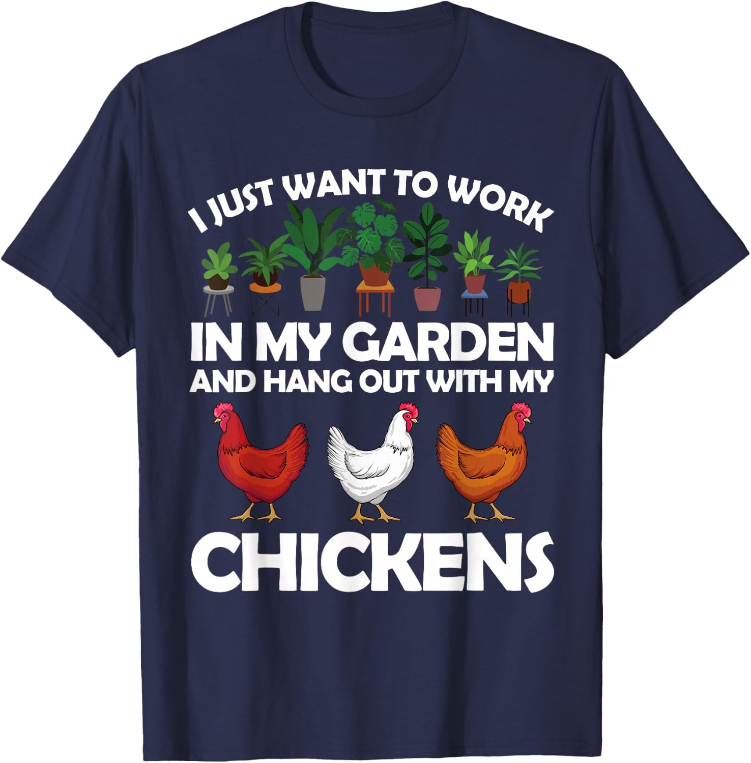 Funny Chicken Art Women Gardening Chicken Lover T-Shirt - T-Shirt | Navy