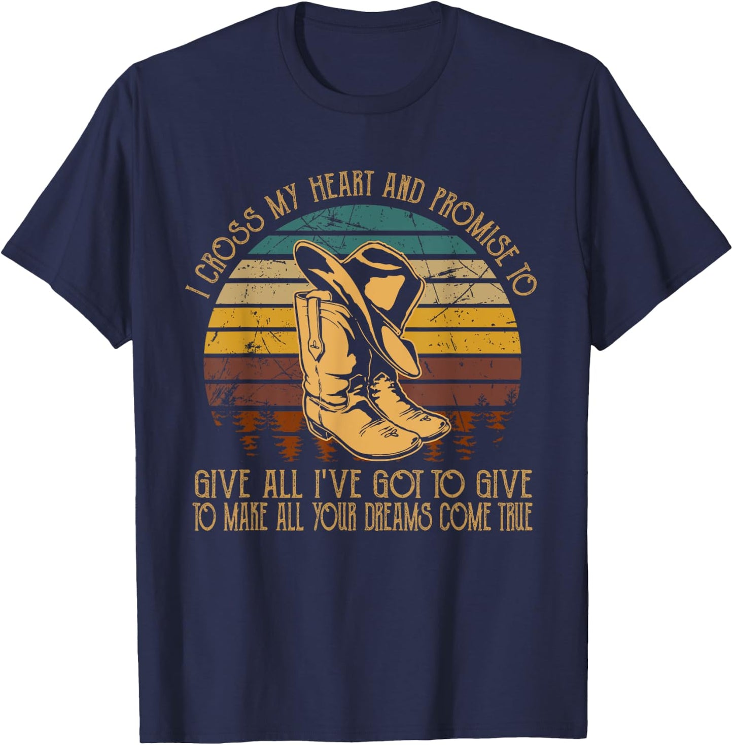 I Cross Boots Hat My Heart Classic Art Cowboy T-Shirt - T-Shirt | Navy