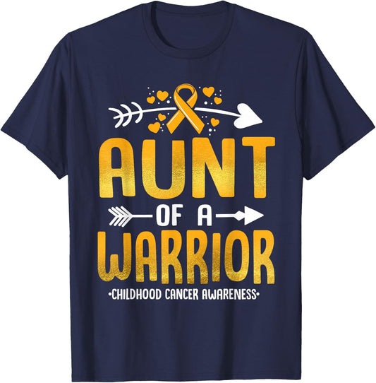 Aunt Of A Warrior Childhood Cancer Awareness Gold Ribbon T-Shirt - T-Shirt | Navy