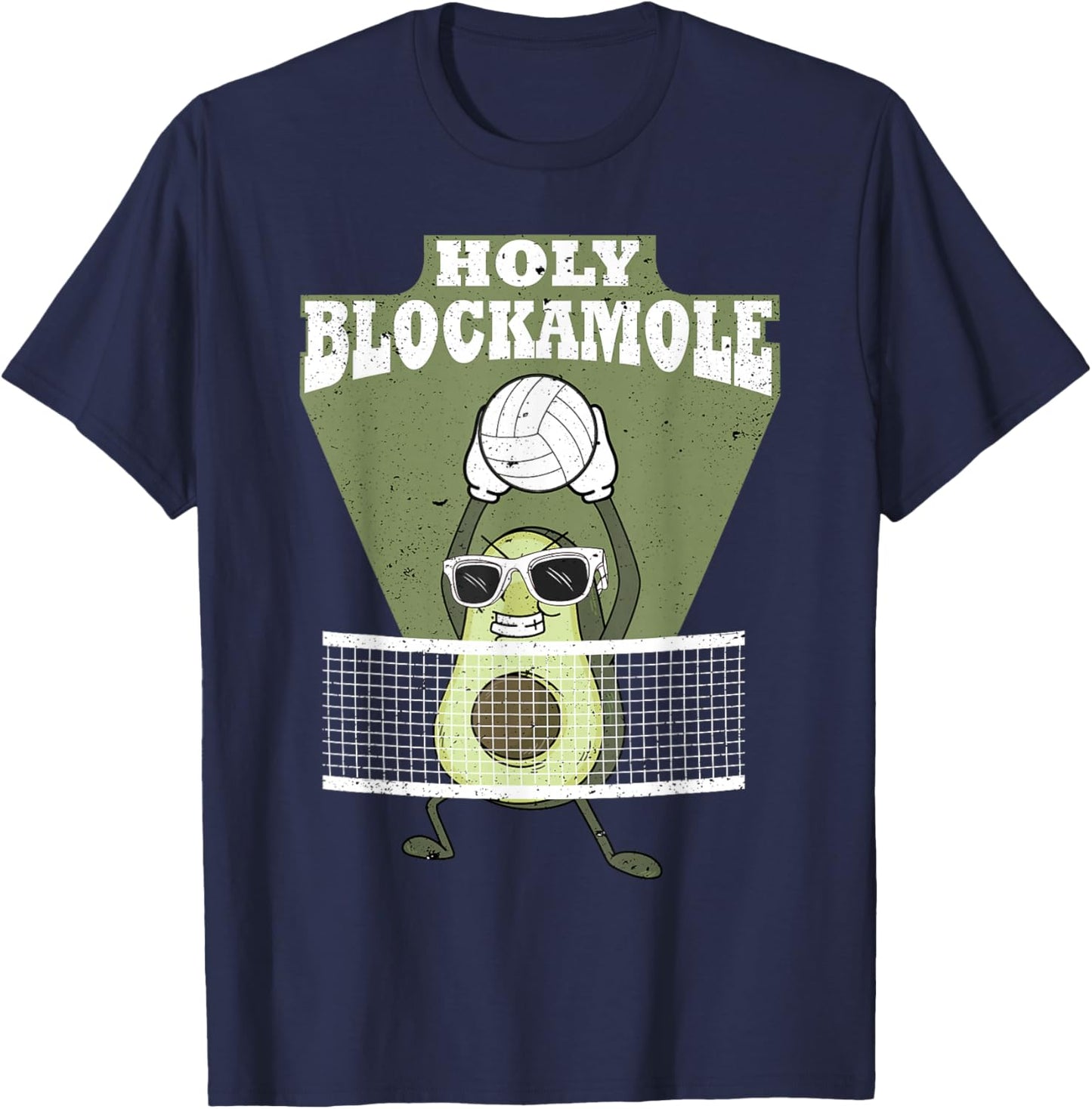 Holy Blockamole Volleyball Avocado Men Women Funny T-Shirt - T-Shirt | Navy