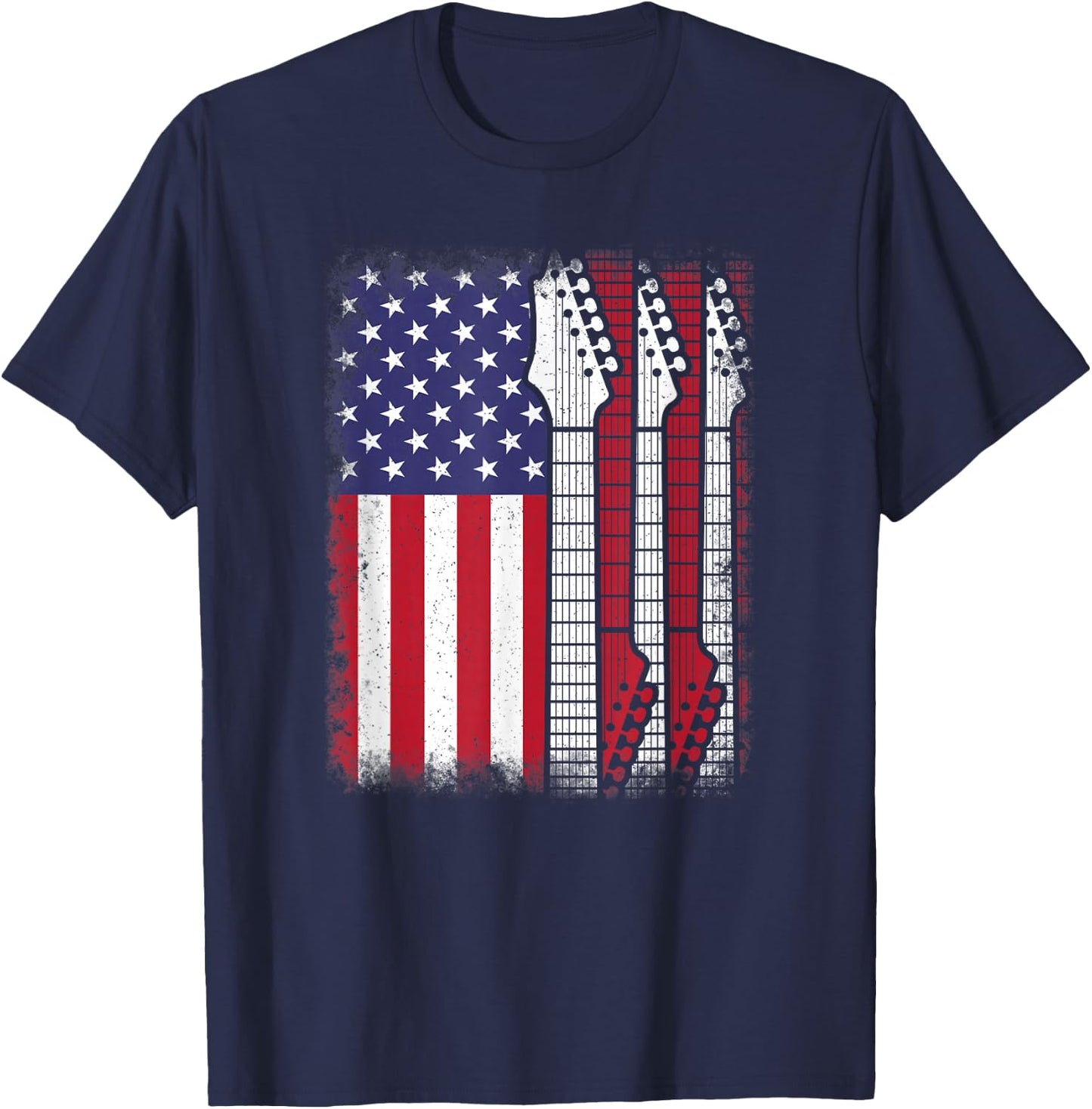 American Flag Electric Guitar Bass Guitarist Rock Music Men T-Shirt - T-Shirt | Navy