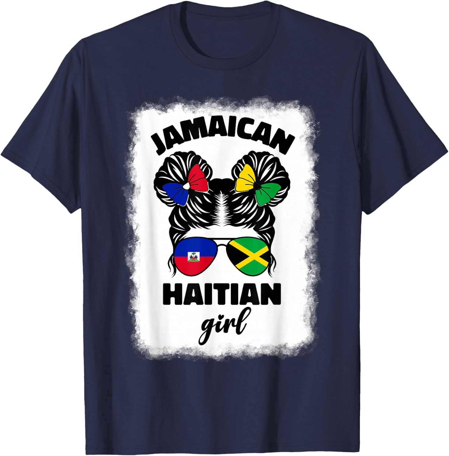 Half Jamaican Haitian Jamaica Flag Haiti Ayiti Kids Girls T-Shirt - T-Shirt | Navy