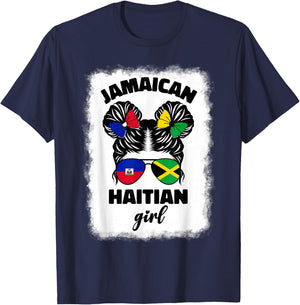 Half Jamaican Haitian Jamaica Flag Haiti Ayiti Kids Girls T-Shirt - T-Shirt | Navy
