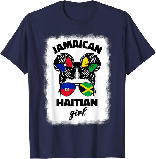 Half Jamaican Haitian Jamaica Flag Haiti Ayiti Kids Girls T-Shirt - T-Shirt | Navy