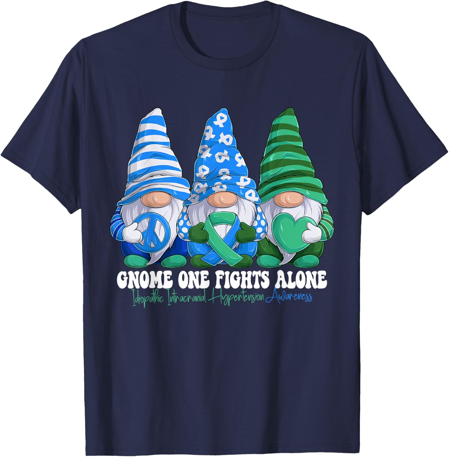 Funny Gnomies Idiopathic Intracranial Hypertension Awareness T-Shirt - T-Shirt | Navy