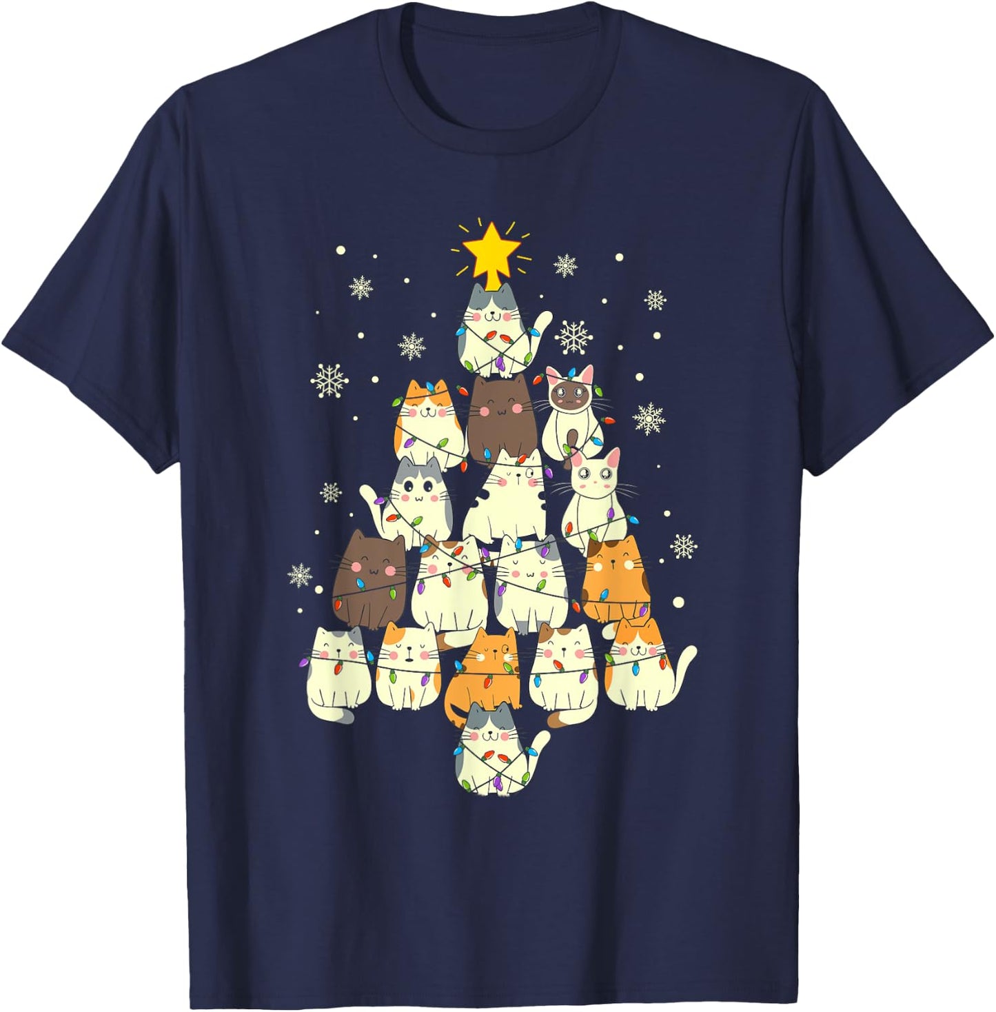 Funny Cats Christmas Tree T-Shirt - T-Shirt | Navy