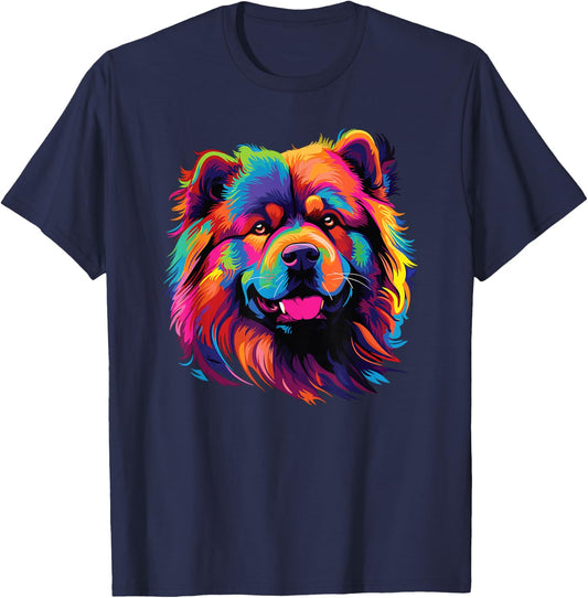 Watercolor Colorful Dogs Chow Chow T-Shirt - T-Shirt | Navy