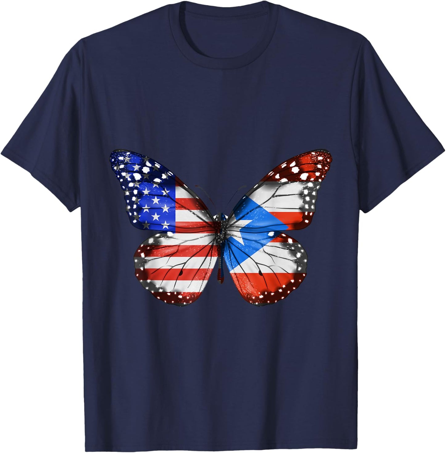 American Puerto Rican Flag Butterfly T-Shirt - T-Shirt | Navy