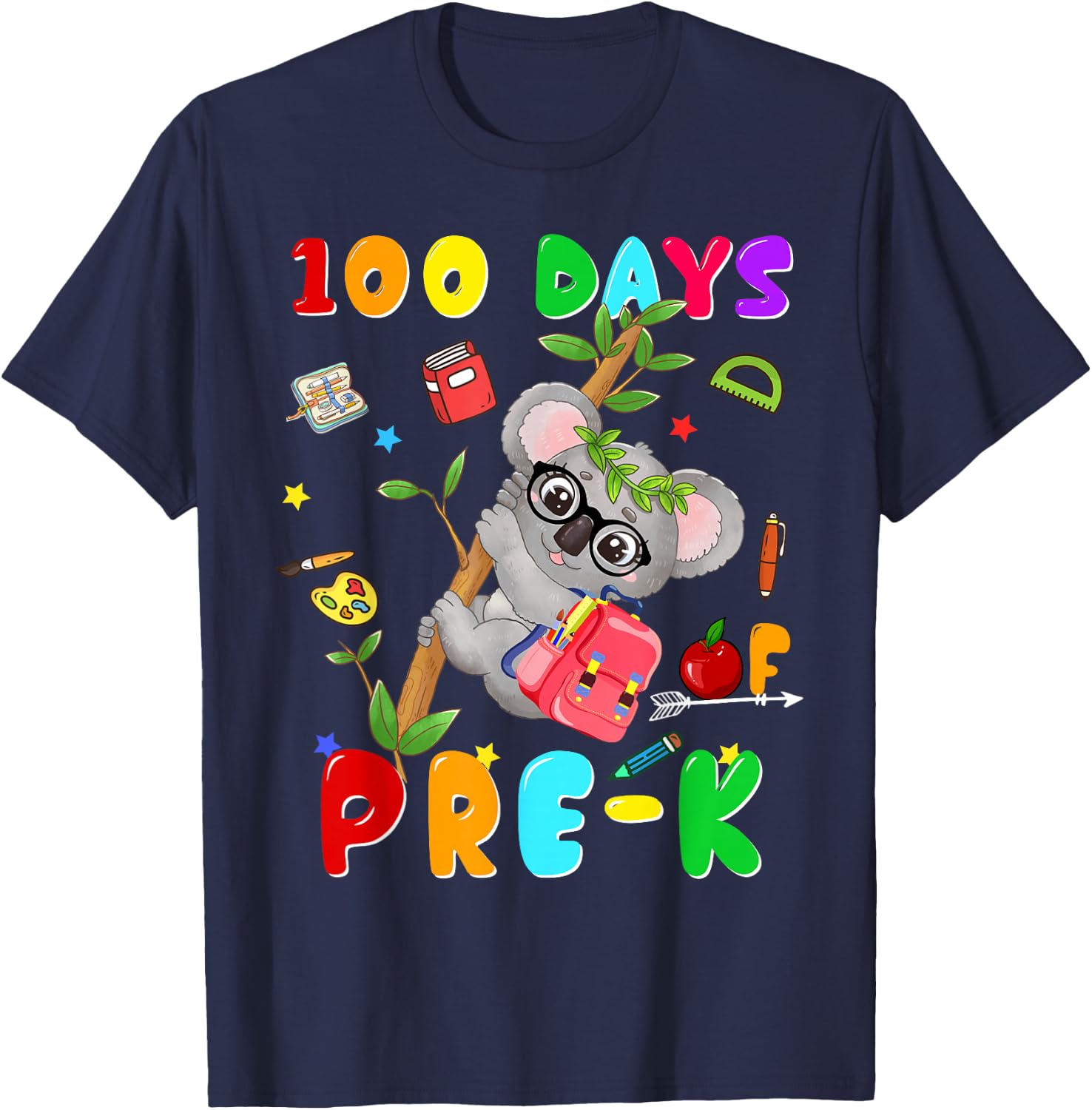 100th Day of School Pre-k Koala Happy 100 Days Of School T-Shirt - T-Shirt | Navy