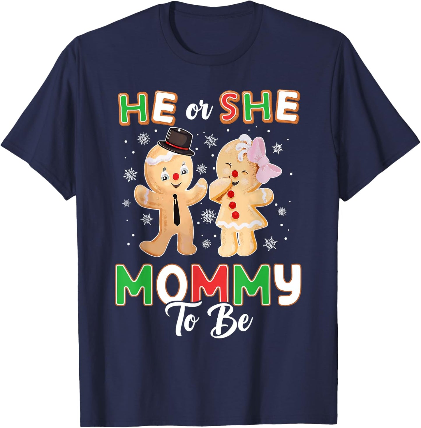 Gingerbread He or She Mommy To Be Christmas Gender Reveal T-Shirt - T-Shirt | Navy