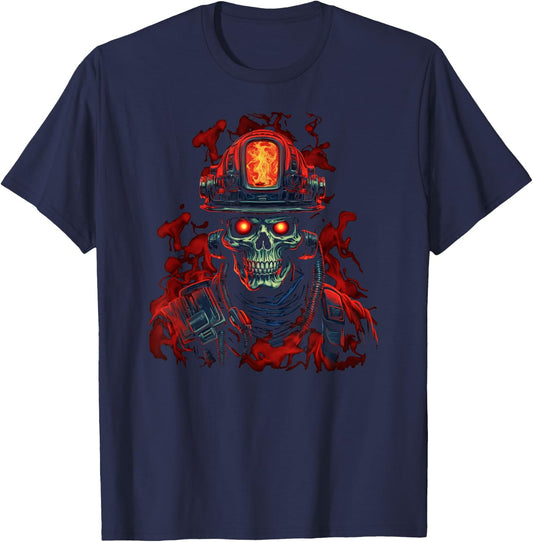 Firefighter Skeleton Skull Vintage Fire T-Shirt - T-Shirt | Navy