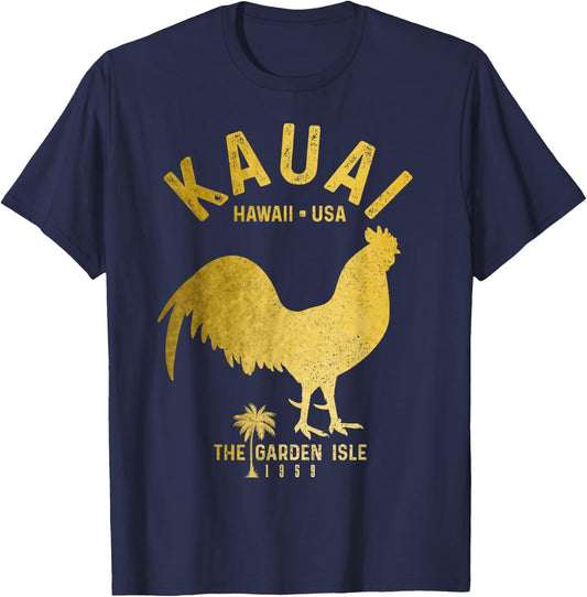 Kauai 1959 The Garden Isle Chicken Hawaii Vintage Hawaiian T-Shirt - T-Shirt | Navy