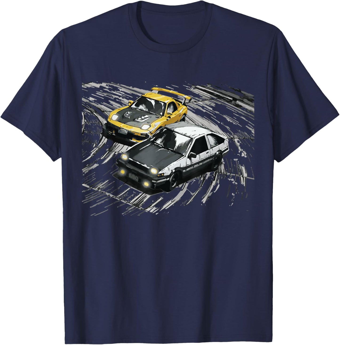 JDM Car Street Drift Race - 86 VS FD Anime Style T-Shirt - T-Shirt | Navy