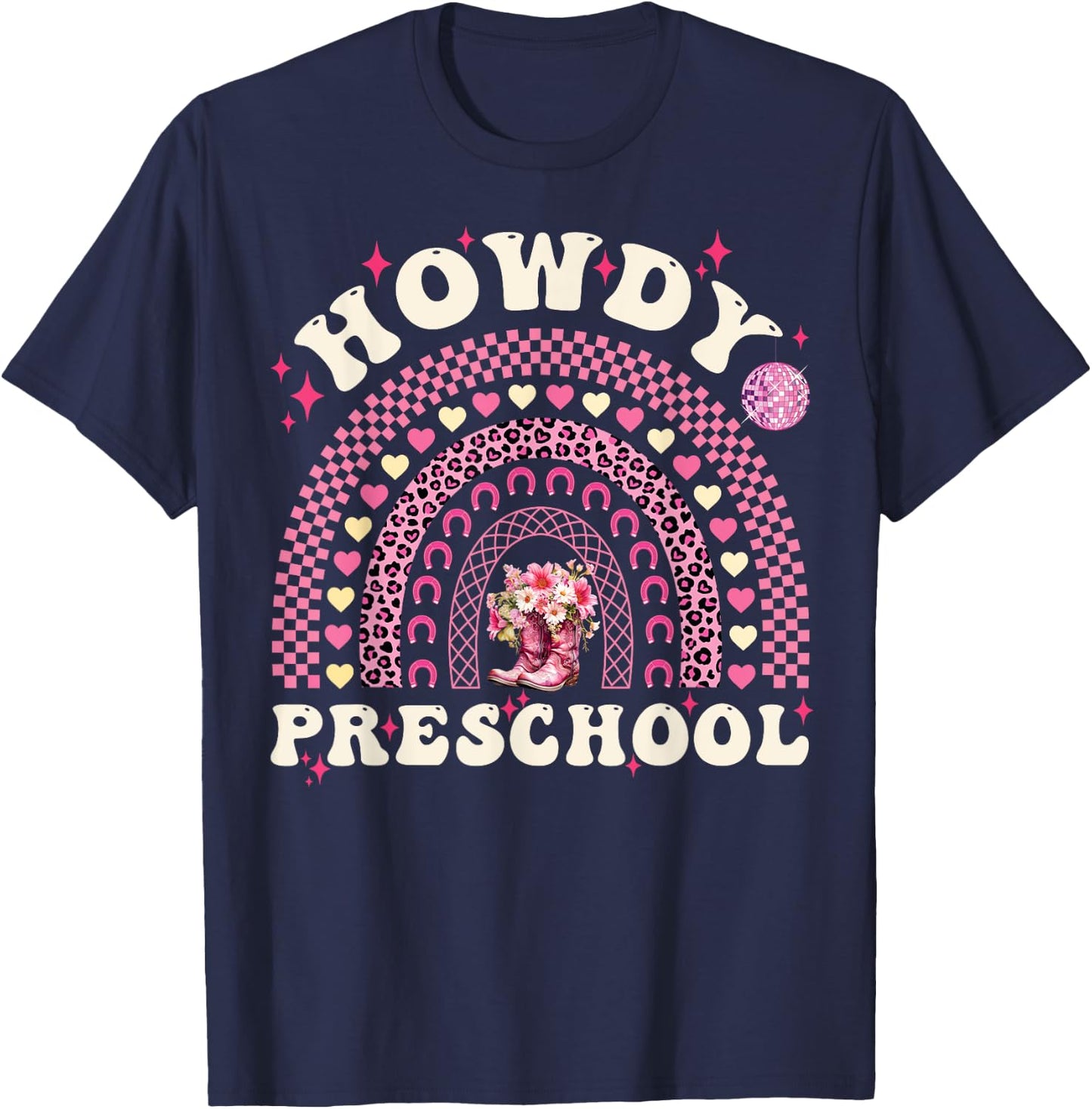 Howdy Preschool Teacher Cowgirl Western Pre-K Back To School T-Shirt - T-Shirt | Navy