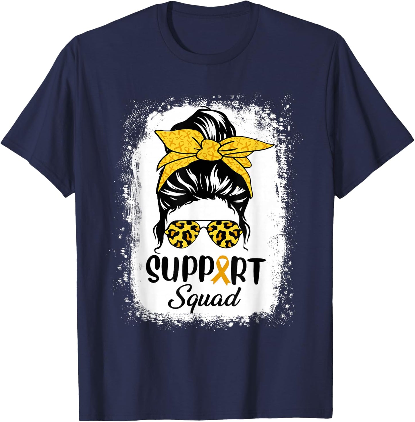 Messy Bun Glasses Support Squad Childhood Cancer Awareness T-Shirt - T-Shirt | Navy