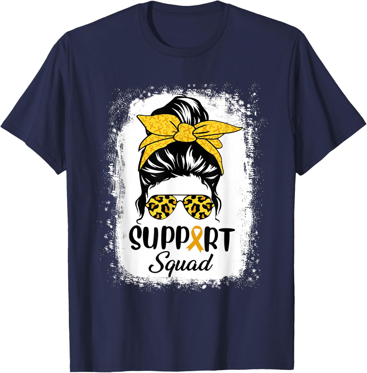Messy Bun Glasses Support Squad Childhood Cancer Awareness T-Shirt - T-Shirt | Navy