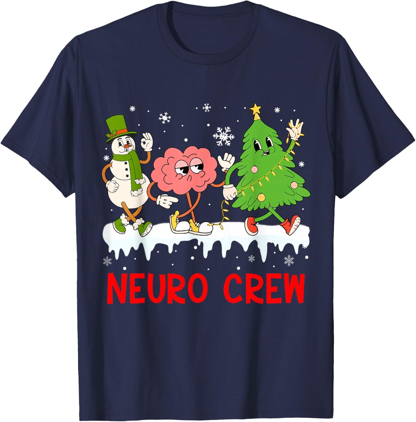 Neuro Crew Funny Christmas Neuro Nurse Brain Neurology Tech T-Shirt - T-Shirt | Navy