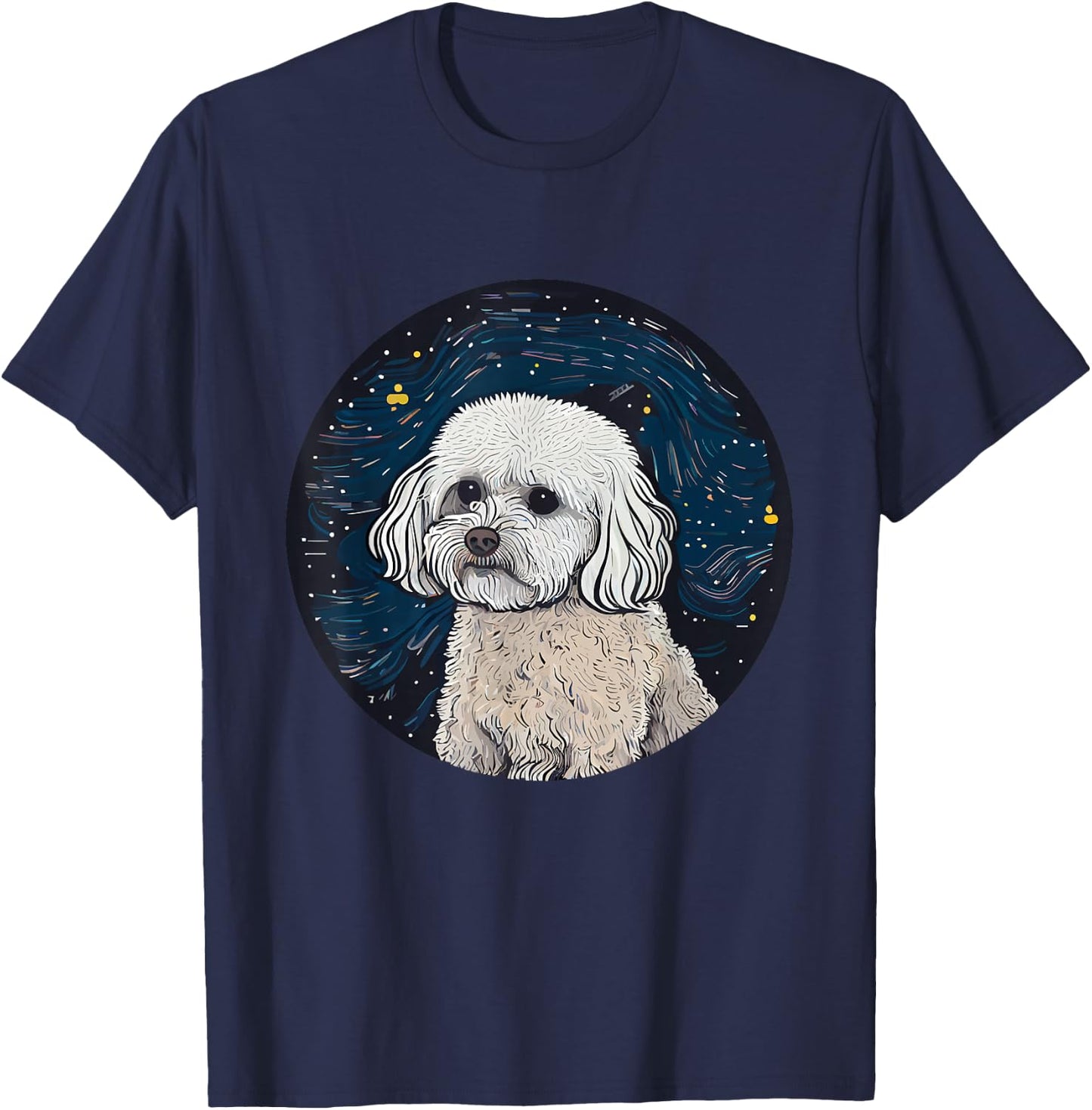 Maltipoo Starry Night Van Gogh Maltipoo Mom Dad Owner T-Shirt - T-Shirt | Navy