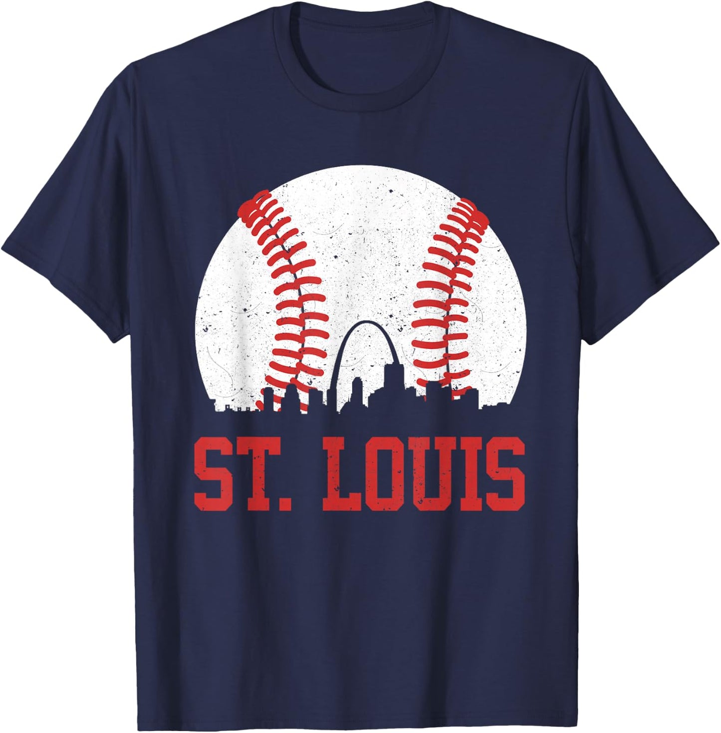 St. Louis Cityscape Vintage Baseball City Men Women Kids T-Shirt - T-Shirt | Navy