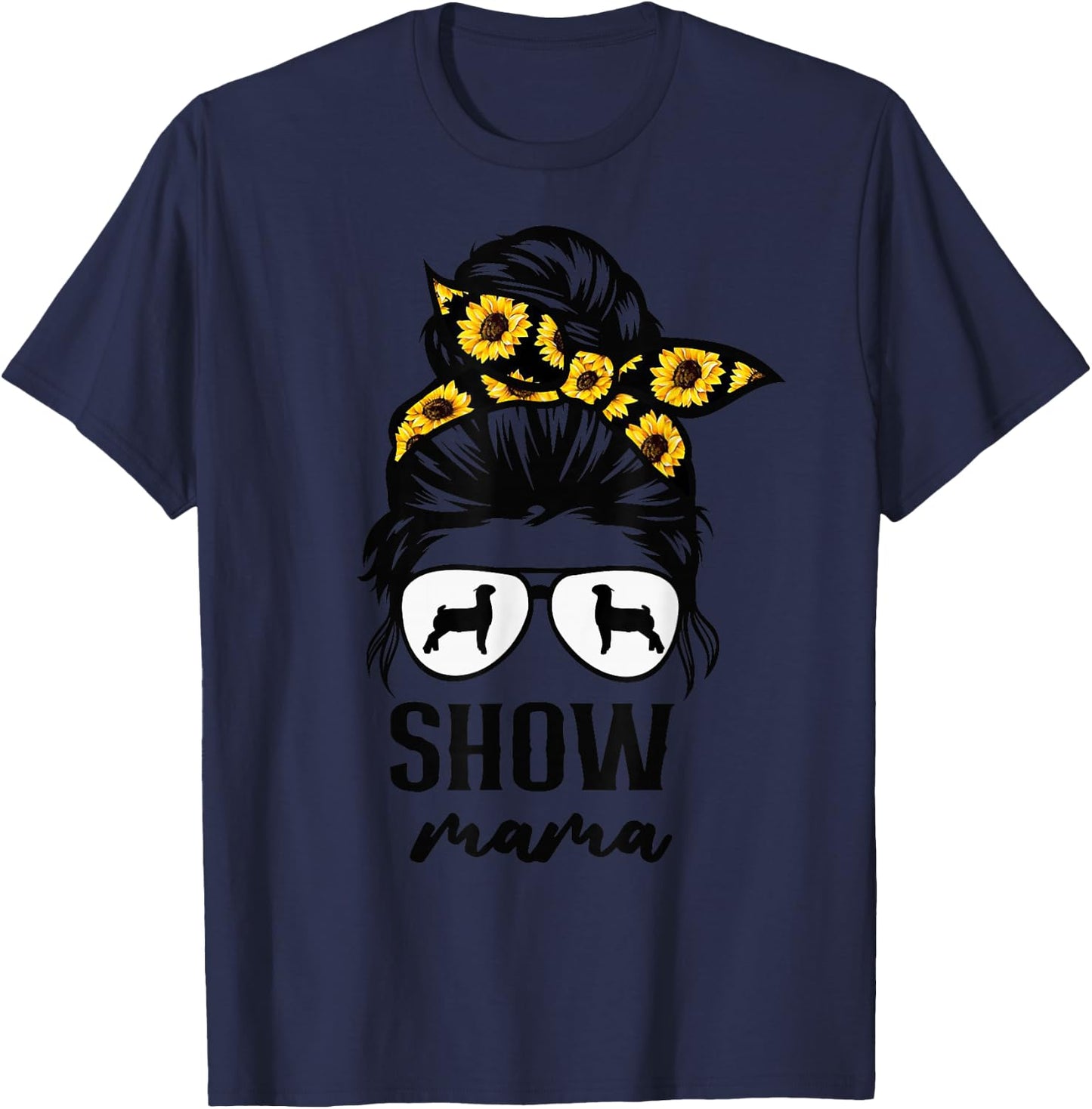 goat show mom goat Boer show mama sunflower T-Shirt - T-Shirt | Navy