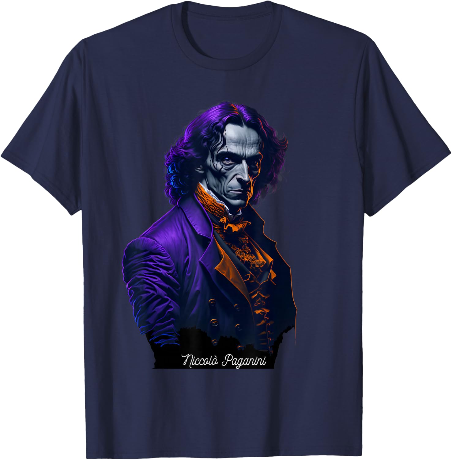 Niccolo Paganini Shirt Portrait Composer Illustration Violin T-Shirt - T-Shirt | Navy