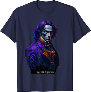 Niccolo Paganini Shirt Portrait Composer Illustration Violin T-Shirt - T-Shirt | Navy