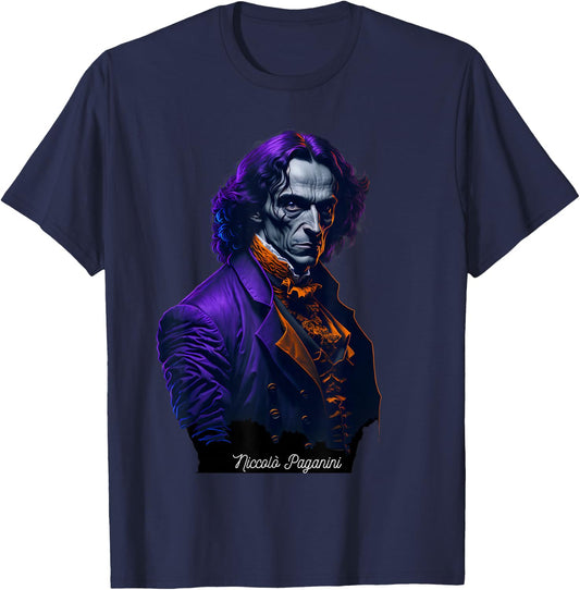 Niccolo Paganini Shirt Portrait Composer Illustration Violin T-Shirt - T-Shirt | Navy