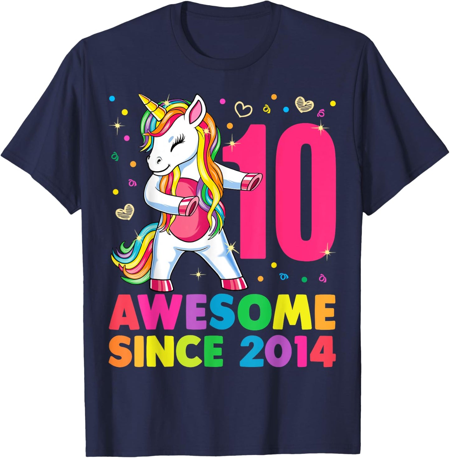 10 Years Old Unicorn Flossing 10th Birthday Girl Gift Party T-Shirt - T-Shirt | Navy